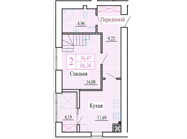 ЖК Атмосфера: планировка 2-комнатной квартиры 86.36 м²