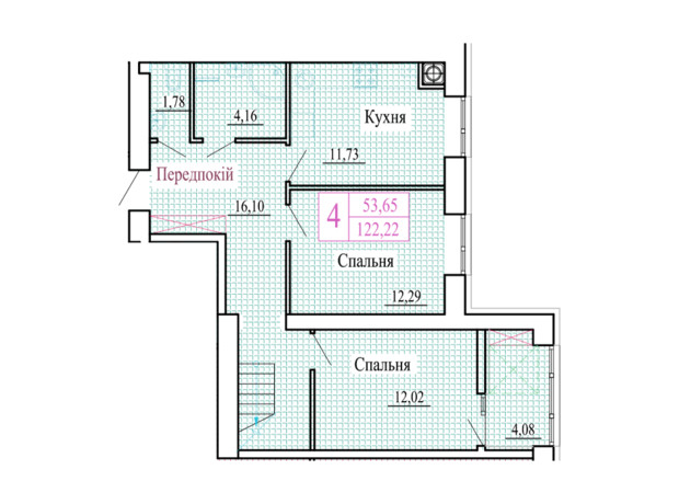 ЖК Атмосфера: планировка 4-комнатной квартиры 122.22 м²
