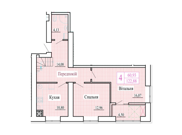 ЖК Атмосфера: планировка 4-комнатной квартиры 122.88 м²