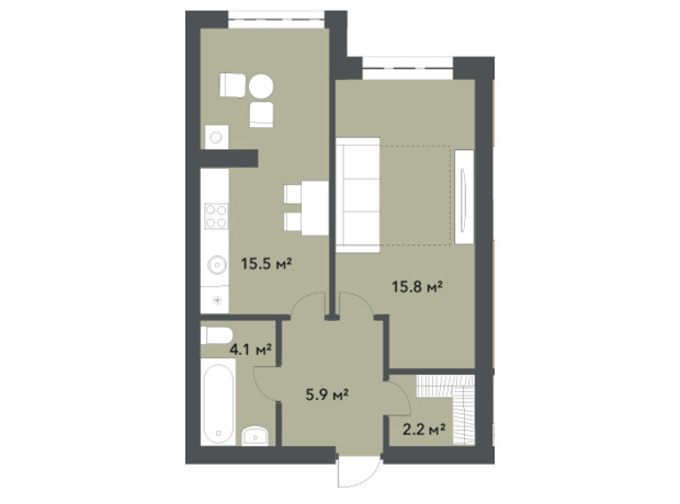 ЖК Софиевские Липки: планировка 1-комнатной квартиры 43.5 м²