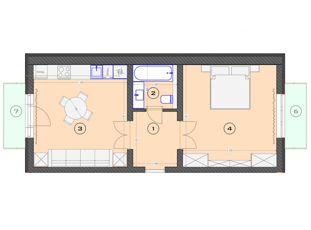 ЖК Трояндовий: планування 1-кімнатної квартири 54 м²