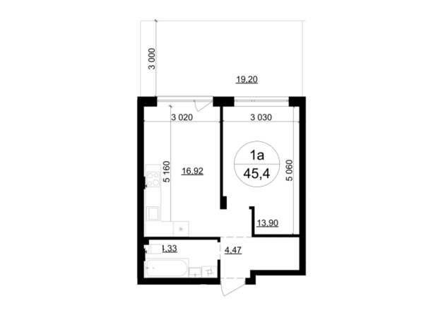 ЖК Грінвуд-4 : планування 1-кімнатної квартири 45.4 м²