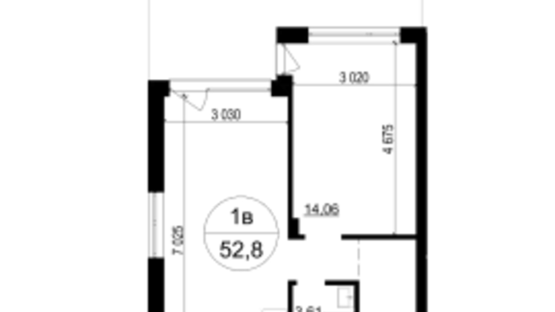 Планування 1-кімнатної квартири в ЖК Грінвуд-4  52.8 м², фото 561990