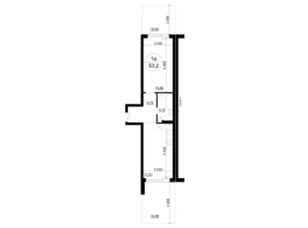 ЖК Гринвуд-4: планировка 1-комнатной квартиры 52.8 м²