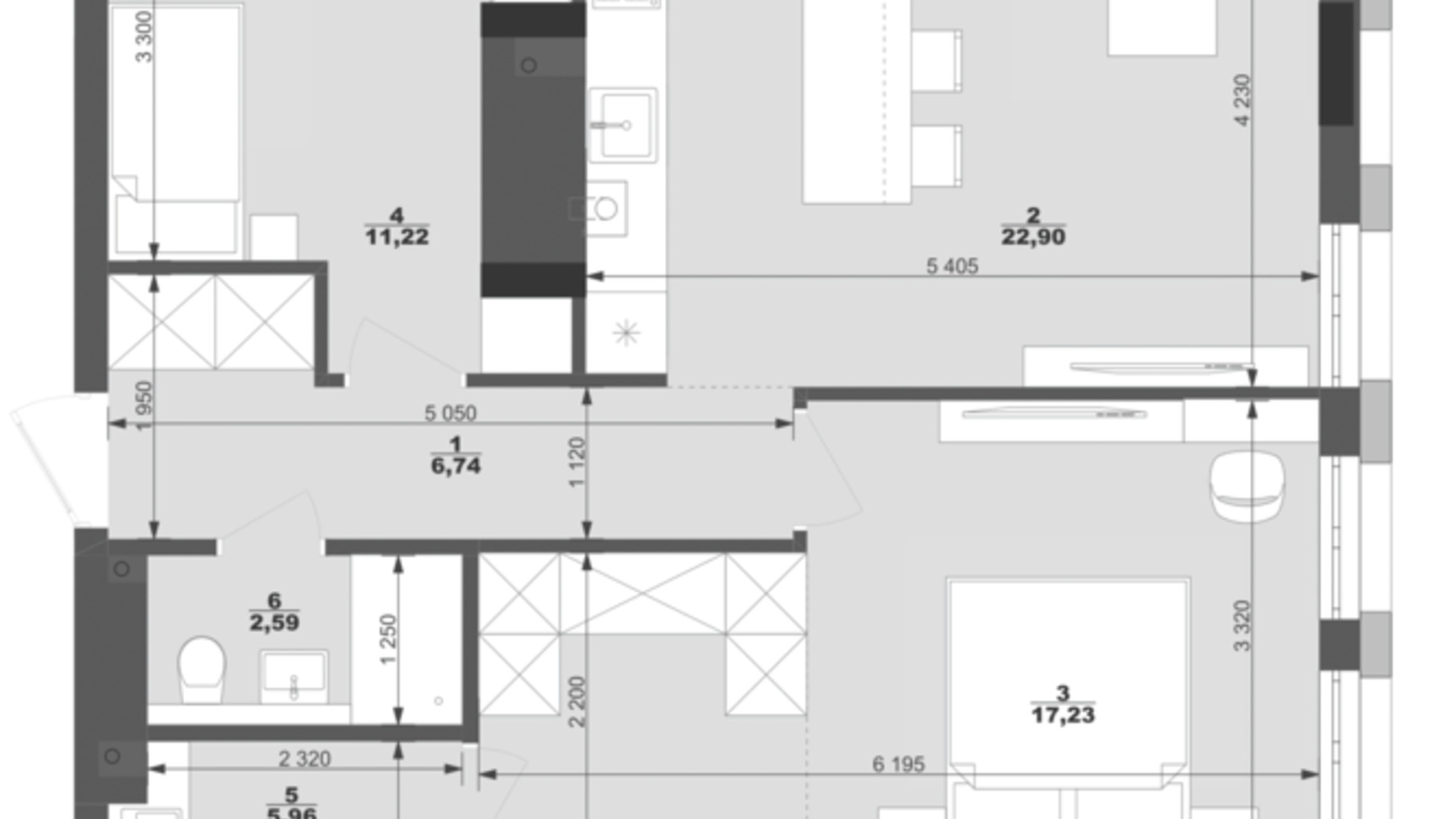 Планировка 2-комнатной квартиры в ЖК Park Residence 66.64 м², фото 562001