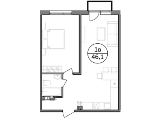 ЖК Парксайд: планування 1-кімнатної квартири 46.1 м²