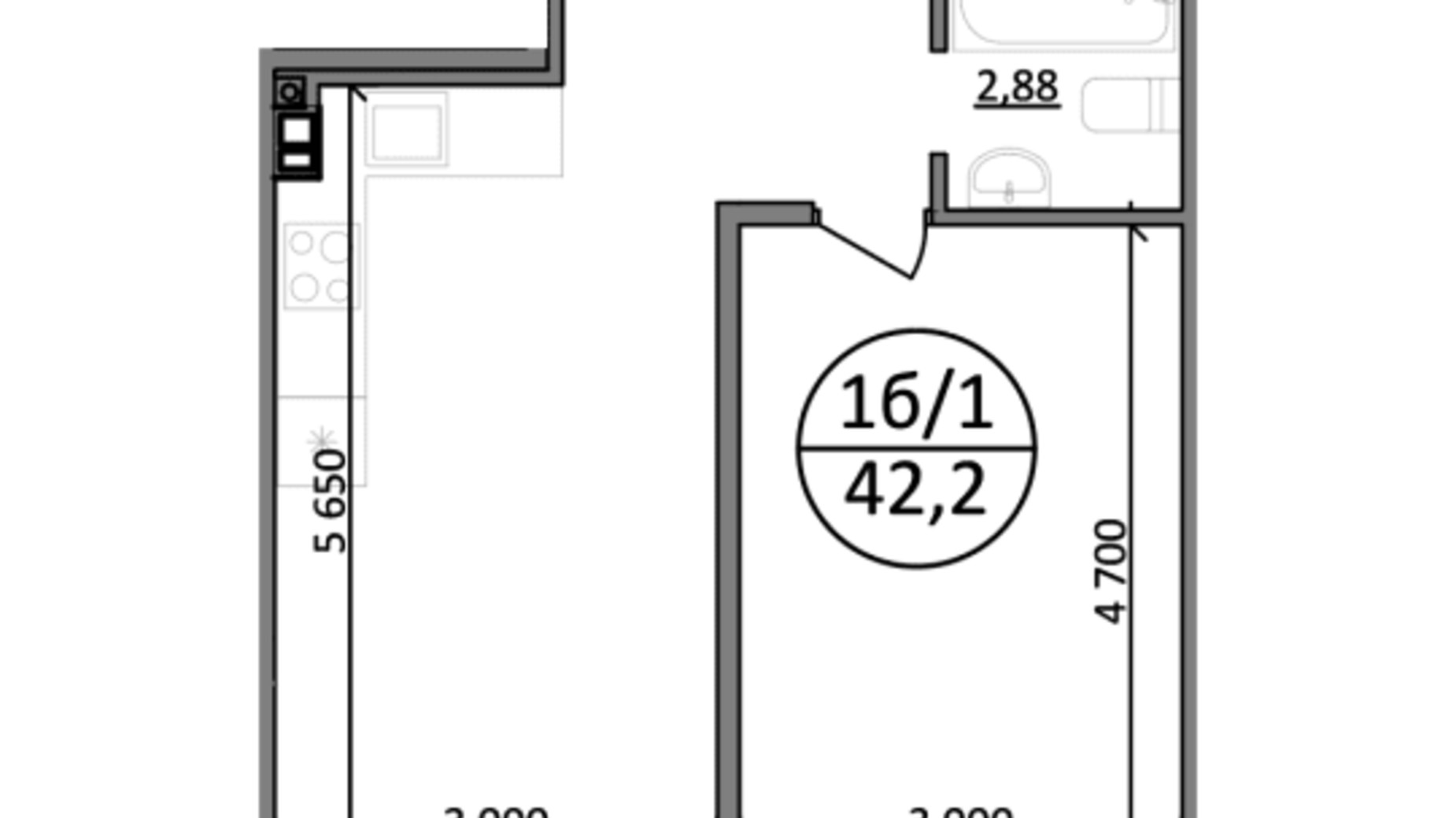 Планування 1-кімнатної квартири в ЖК Парксайд 42.2 м², фото 562089