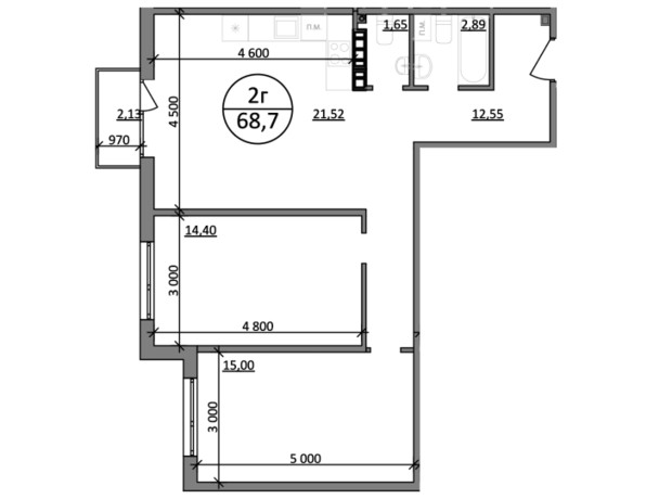 ЖК Парксайд: планировка 2-комнатной квартиры 68.7 м²