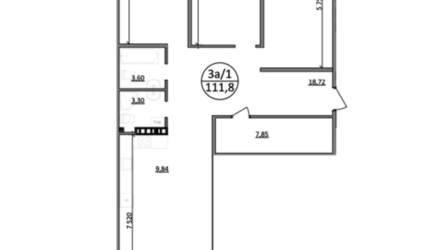 Планування 3-кімнатної квартири в ЖК Парксайд 111.8 м², фото 562106