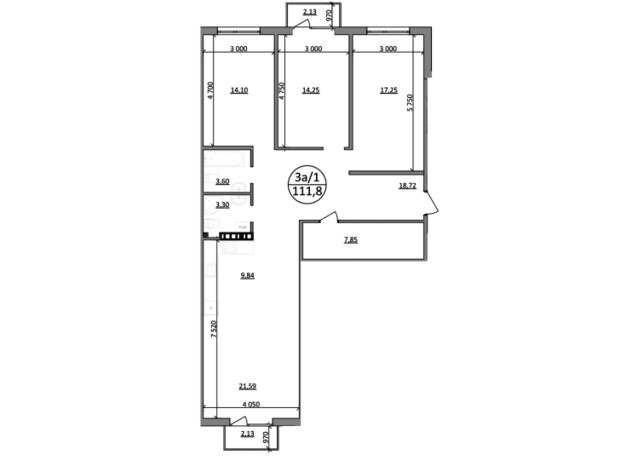 ЖК Парксайд: планировка 3-комнатной квартиры 111.8 м²