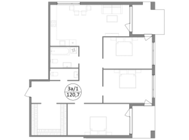 ЖК Грінвуд-3: планування 3-кімнатної квартири 120.7 м²
