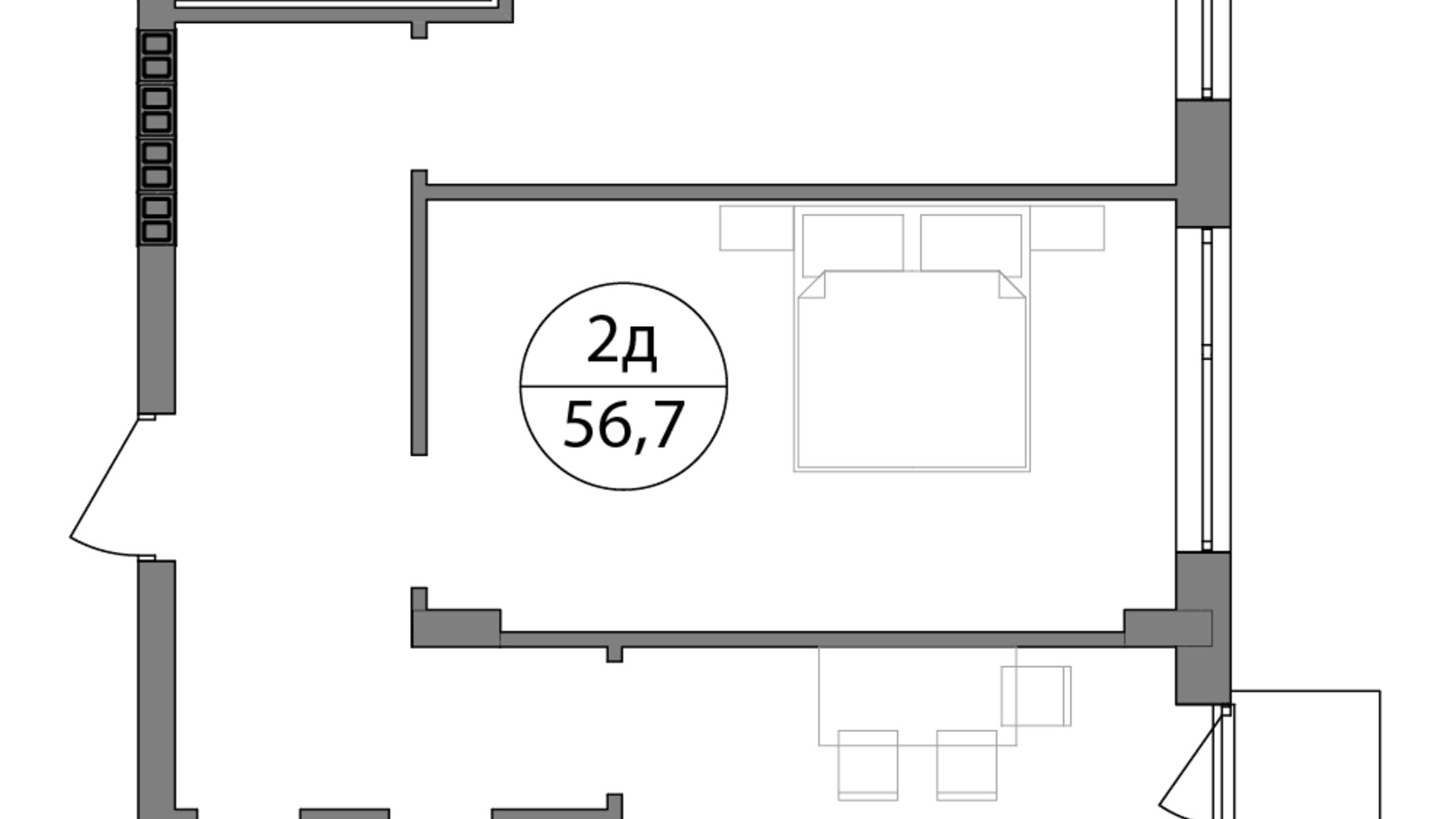 Планировка 2-комнатной квартиры в ЖК Гринвуд-3 56.7 м², фото 562109