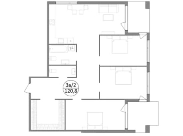 ЖК Гринвуд-3: планировка 3-комнатной квартиры 120.8 м²