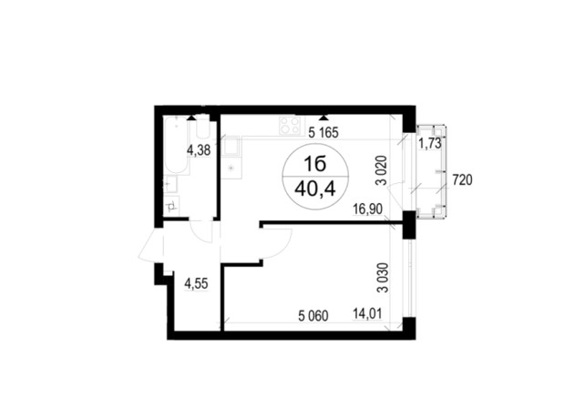 ЖК Гринвуд-3: планировка 1-комнатной квартиры 40.4 м²