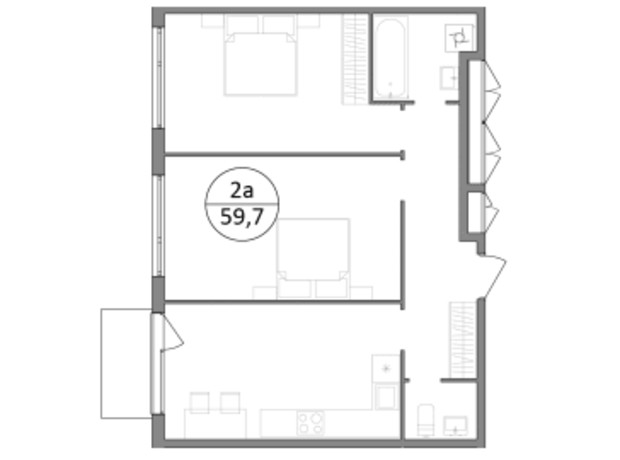 ЖК Грінвуд-3: планування 2-кімнатної квартири 59.7 м²