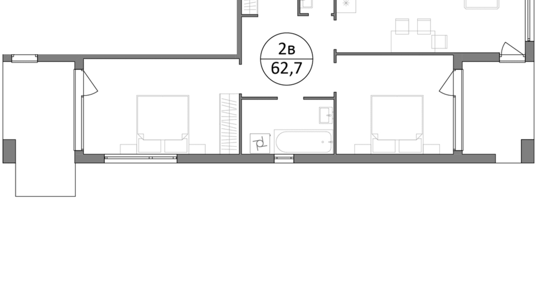 Планування 2-кімнатної квартири в ЖК Грінвуд-3 62.7 м², фото 562118