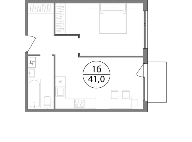 ЖК Грінвуд-3: планування 1-кімнатної квартири 41 м²