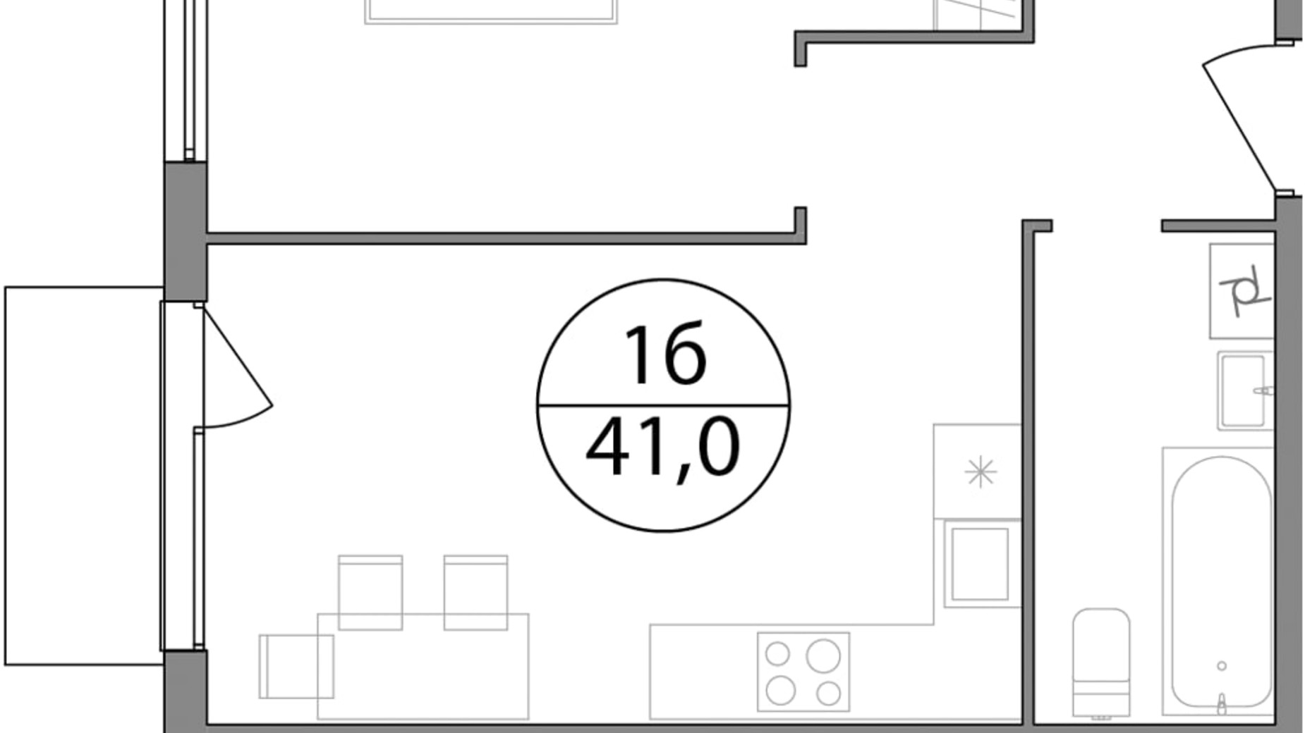 Планировка 1-комнатной квартиры в ЖК Гринвуд-3 41 м², фото 562126