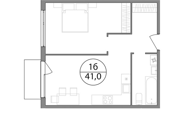 ЖК Гринвуд-3: планировка 1-комнатной квартиры 41 м²