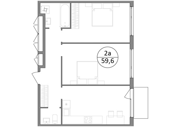 ЖК Грінвуд-3: планування 2-кімнатної квартири 59.6 м²