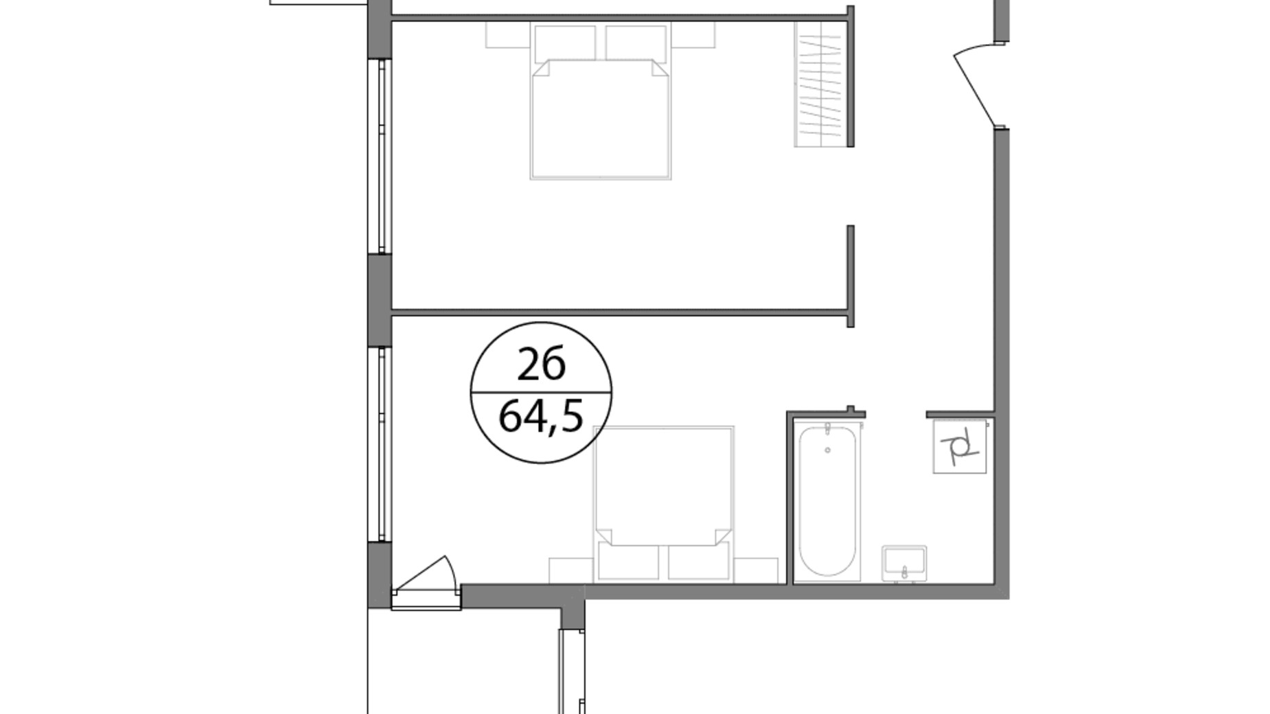 Планировка 2-комнатной квартиры в ЖК Гринвуд-3 64.5 м², фото 562128