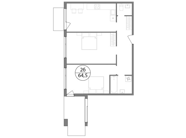 ЖК Грінвуд-3: планування 2-кімнатної квартири 64.5 м²