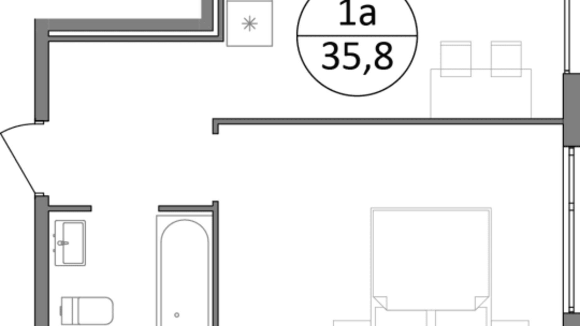 Планування 1-кімнатної квартири в ЖК Грінвуд-3 35.8 м², фото 562129