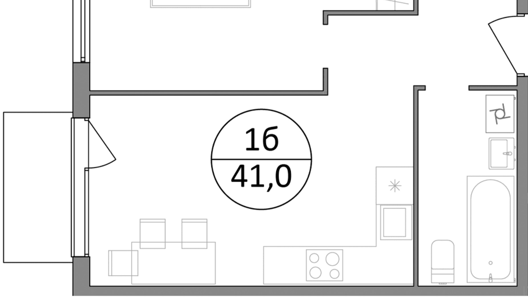 Планування 1-кімнатної квартири в ЖК Грінвуд-3 41 м², фото 562130