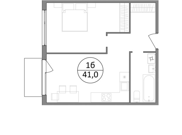 ЖК Гринвуд-3: планировка 1-комнатной квартиры 41 м²