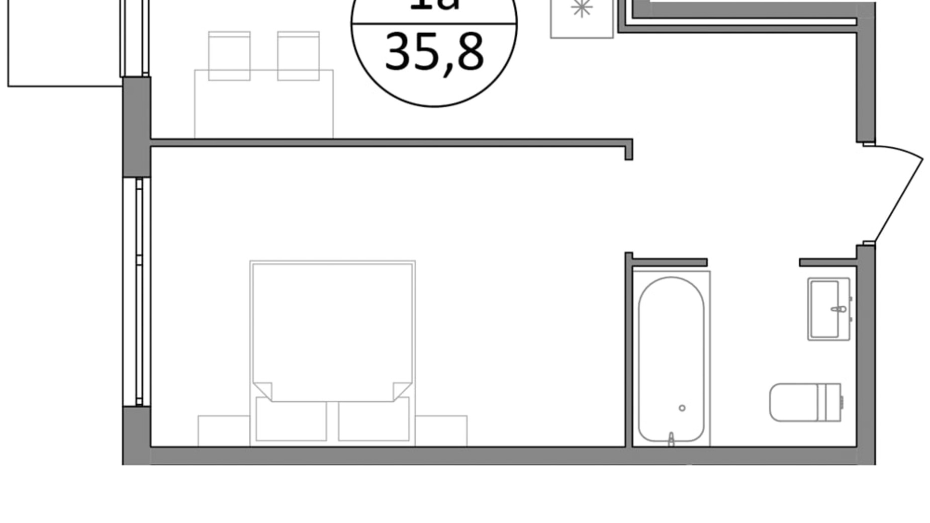 Планировка 1-комнатной квартиры в ЖК Гринвуд-3 35.8 м², фото 562131