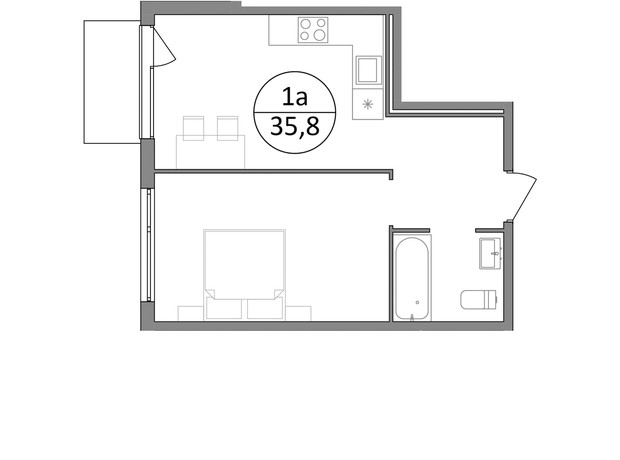 ЖК Грінвуд-3: планування 1-кімнатної квартири 35.8 м²