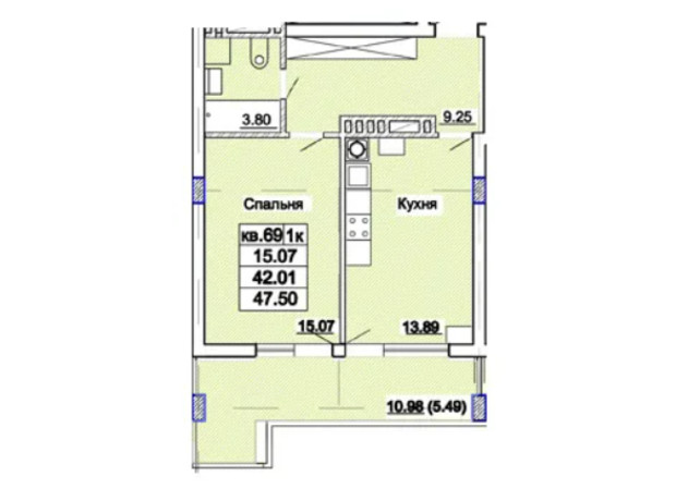 ЖК Парк Авеню: планування 1-кімнатної квартири 47.5 м²