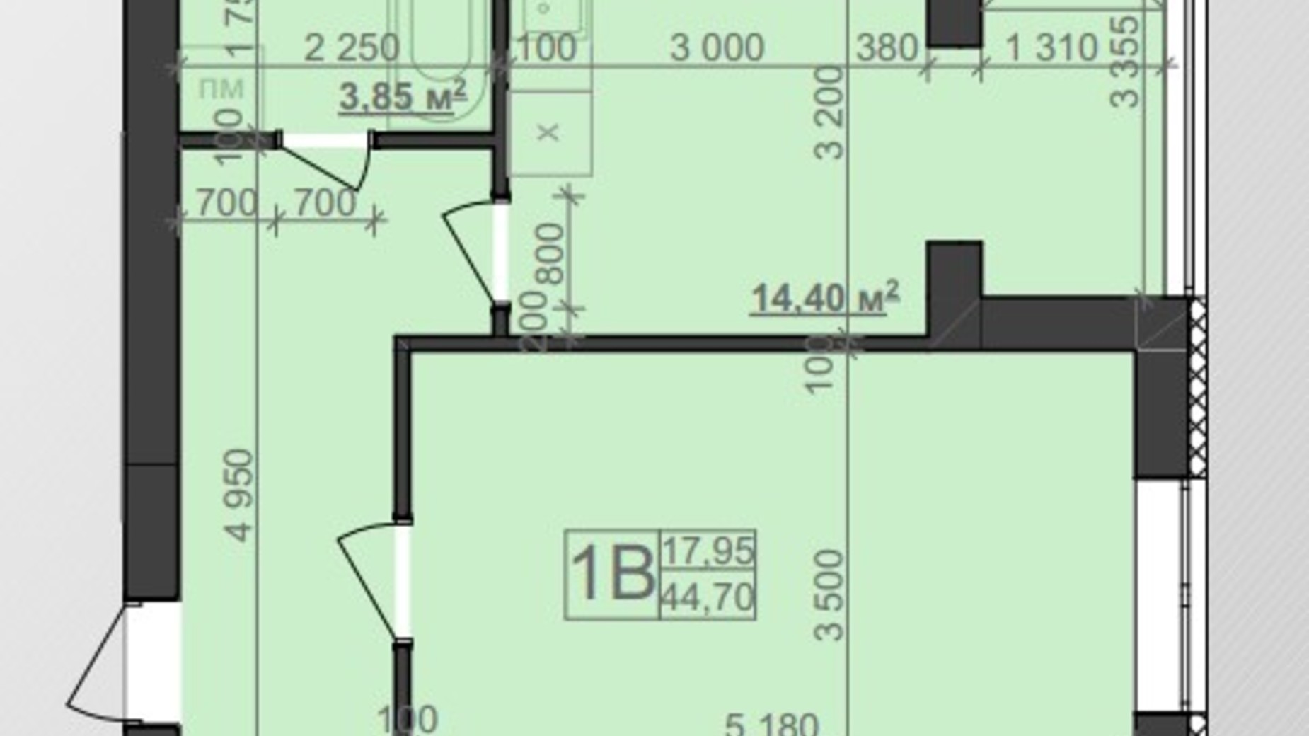 Планировка 1-комнатной квартиры в ЖК Заря 44.6 м², фото 562584