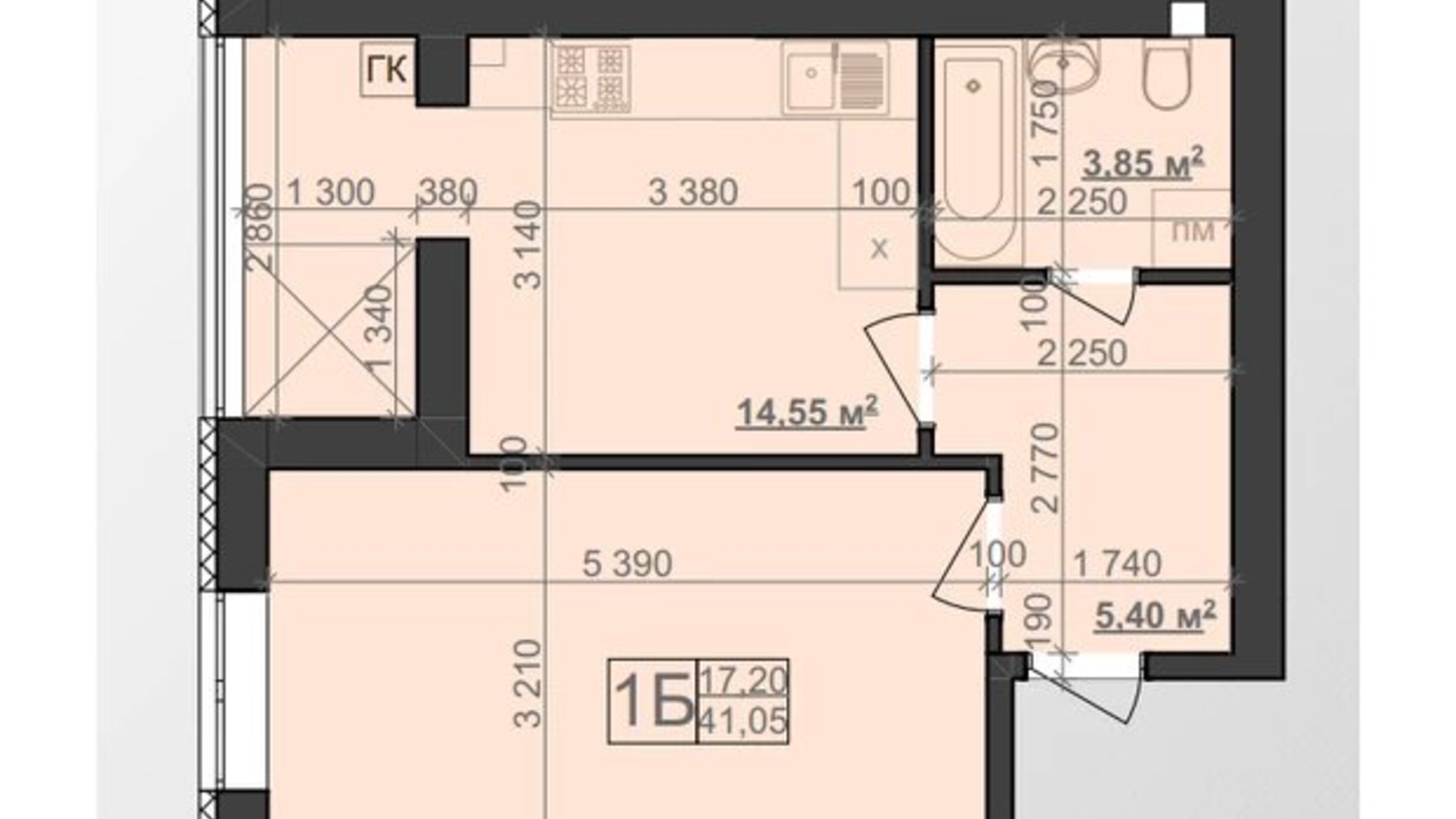 Планировка 1-комнатной квартиры в ЖК Заря 40.9 м², фото 562588