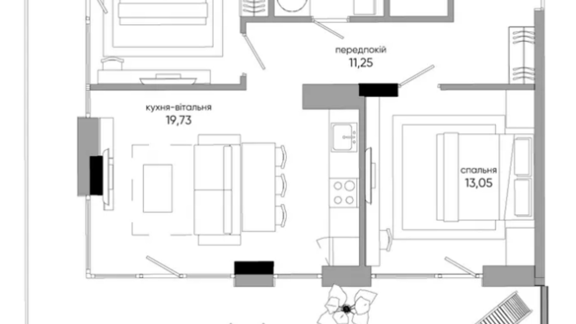 Планировка 2-комнатной квартиры в ЖК Park Lake City Aqua 69.83 м², фото 562667