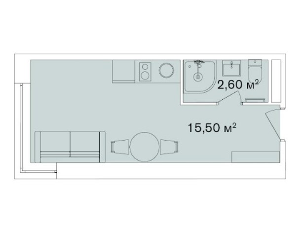Апарт-комплекс Smart Hill: планировка 1-комнатной квартиры 18.1 м²