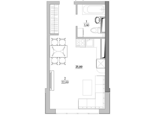 ЖК Таировские сады: планировка 1-комнатной квартиры 25.8 м²