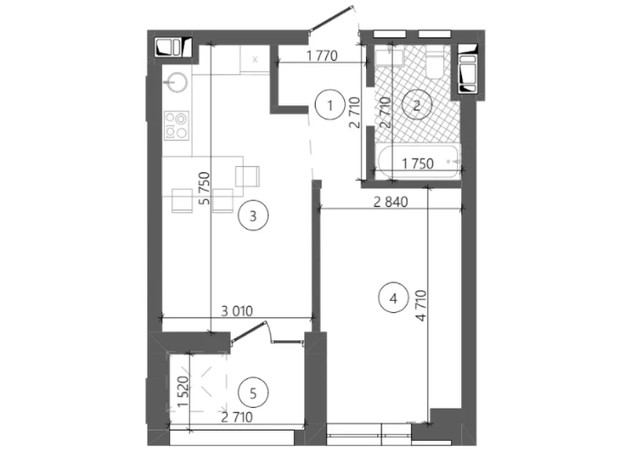 ЖК Фруктова алея: планування 1-кімнатної квартири 39.13 м²