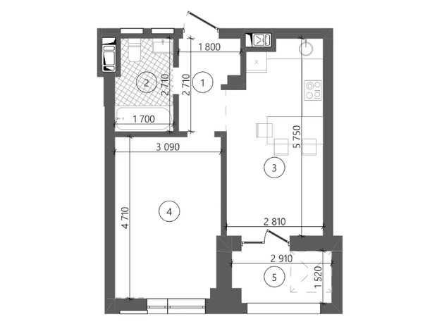 ЖК Фруктовая аллея: планировка 1-комнатной квартиры 39.97 м²
