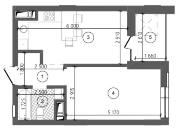 ЖК Фруктова алея: планування 1-кімнатної квартири 40.27 м²