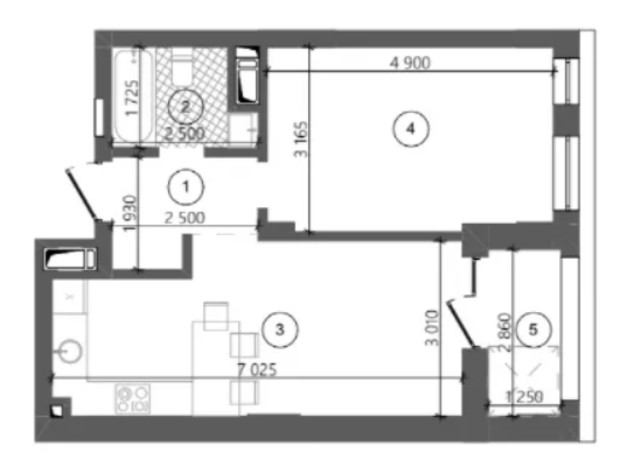 ЖК Фруктовая аллея: планировка 1-комнатной квартиры 44.34 м²