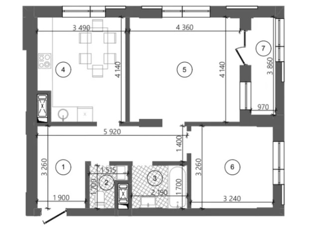 ЖК Фруктовая аллея: планировка 2-комнатной квартиры 61.59 м²