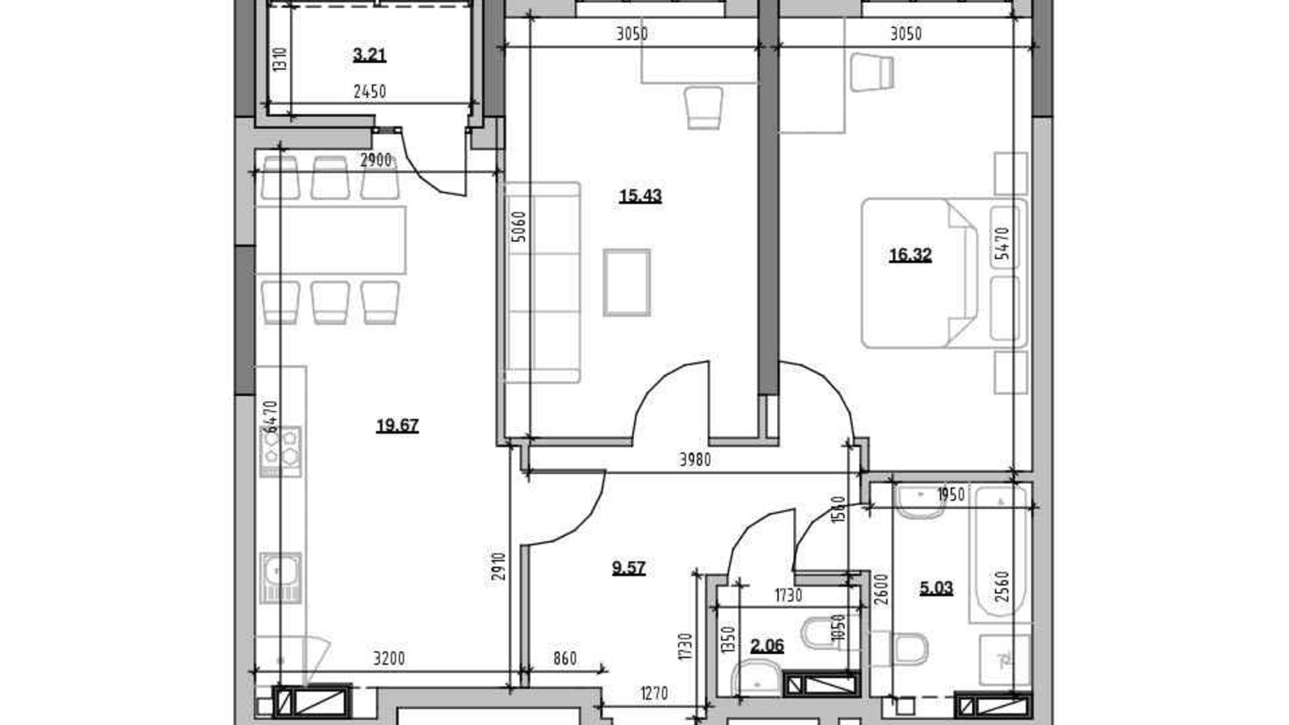 Планування 2-кімнатної квартири в ЖК Берег Дніпра 71.29 м², фото 562995