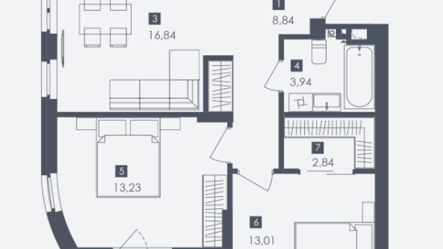 Планування 2-кімнатної квартири в ЖК Safe Town 64.35 м², фото 563017