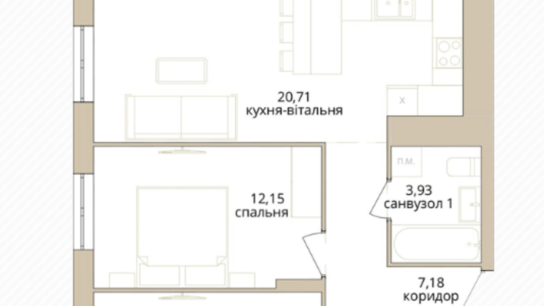 Планування 2-кімнатної квартири в ЖК Dream Lake 63.84 м², фото 563166