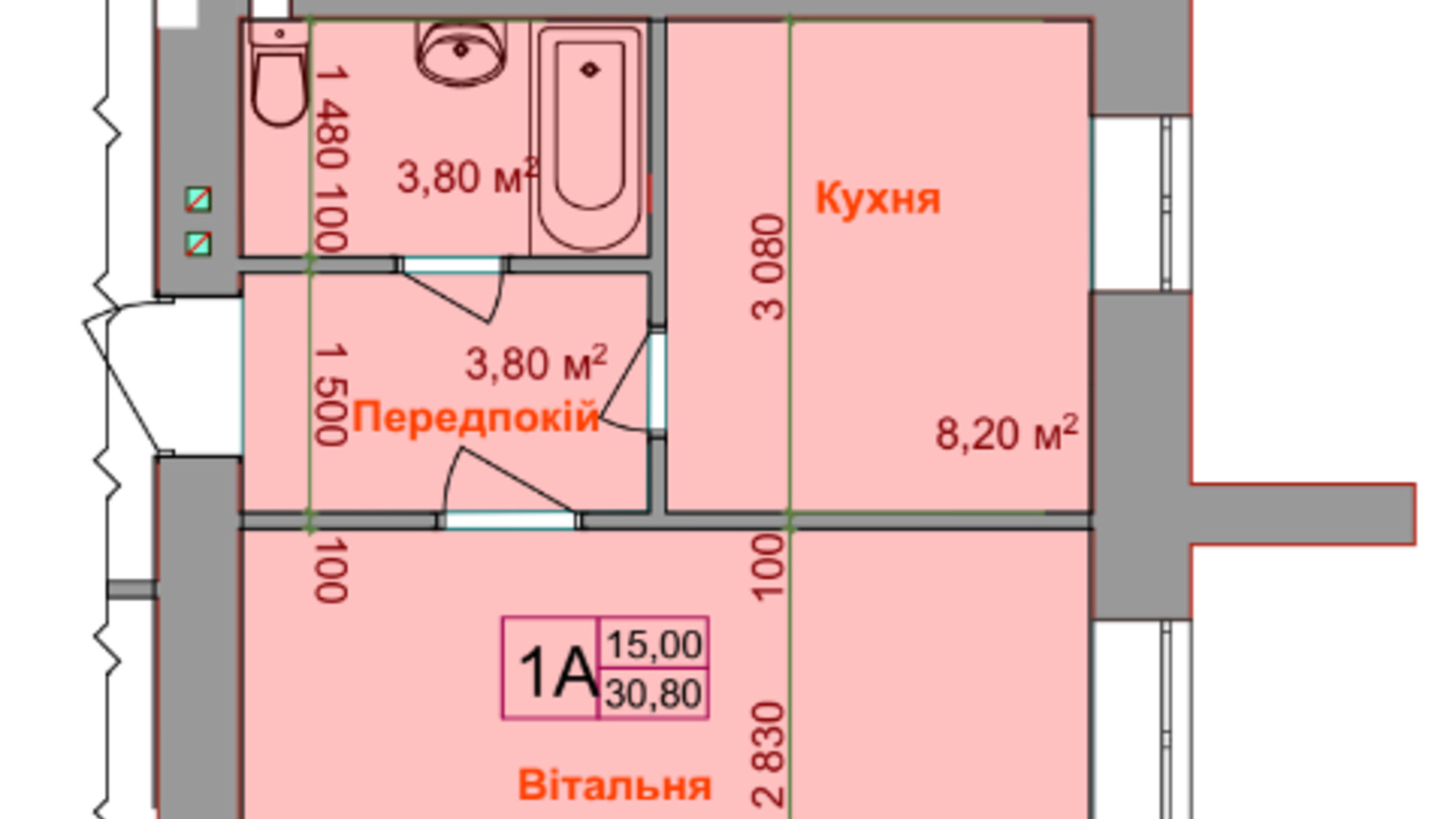 Планировка 1-комнатной квартиры в ЖК Дом на Стрелецкой 30.8 м², фото 563183