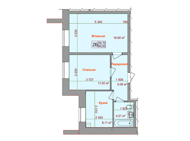 ЖК Дом на Стрелецкой: планировка 2-комнатной квартиры 49 м²