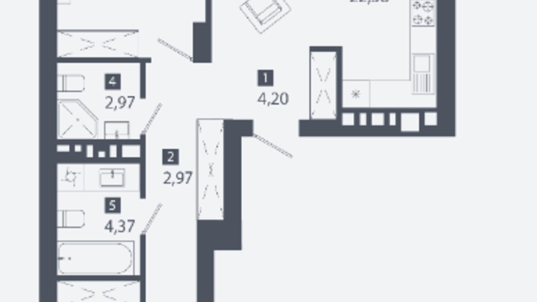 Планировка 2-комнатной квартиры в ЖК Cinematic 78.27 м², фото 563233