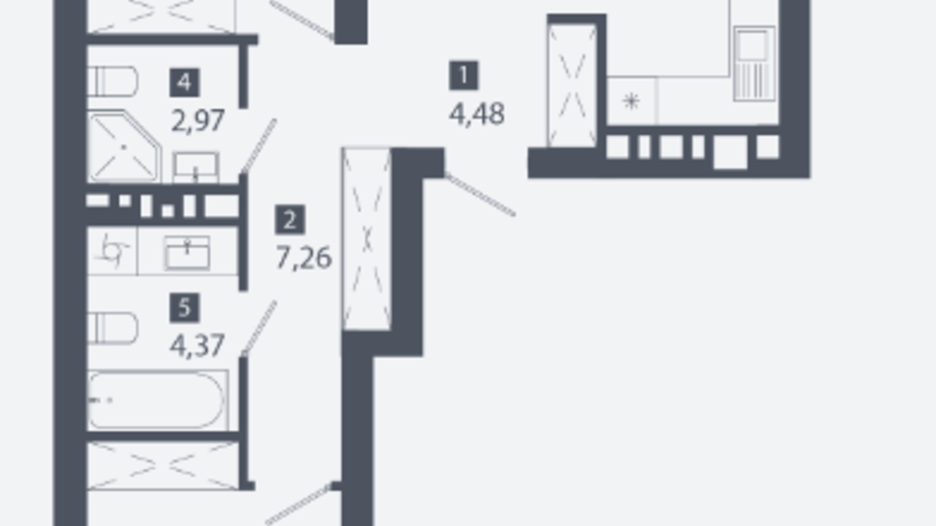 Планування 2-кімнатної квартири в ЖК Cinematic 84.33 м², фото 563235