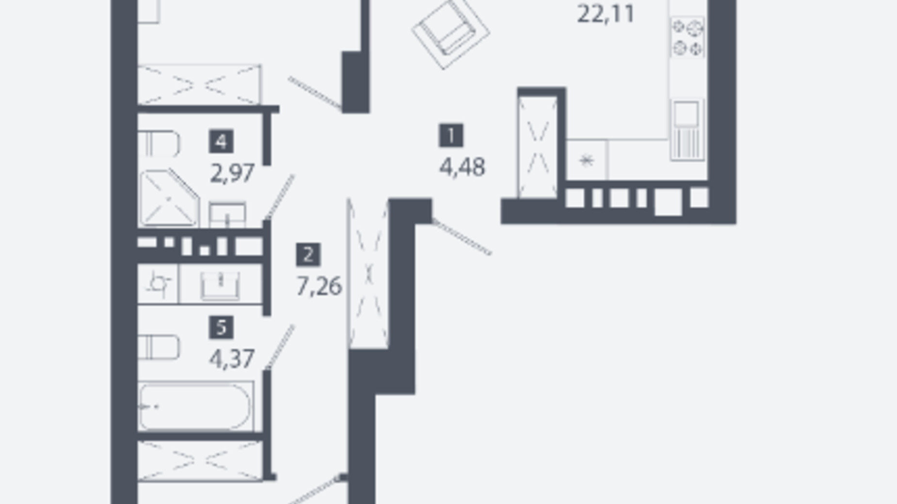 Планування 2-кімнатної квартири в ЖК Cinematic 85.47 м², фото 563239